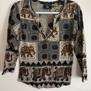 Women's Elephant Print Top - Multicolor